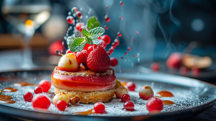 Obraz premium Promotion Appetizing images of gourmet dishes, desserts, and beverages presented in a visually appealing manner, highlighting their flavors and ingredients