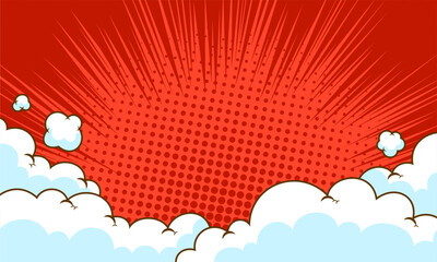 Pop art comic background with cloud. Cartoon Vector Illustration on red © anggi wibisono