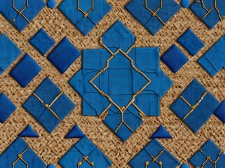 A seamless blend of vibrant blue geometric shapes with the natural texture Generative using Ai 