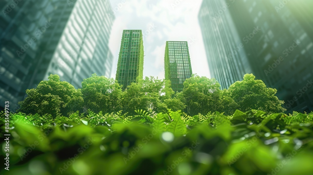 Poster Developing a sustainable environmental friendly business strategy and reducing emissions globally to net zero carbon neutrality. Generative AI.