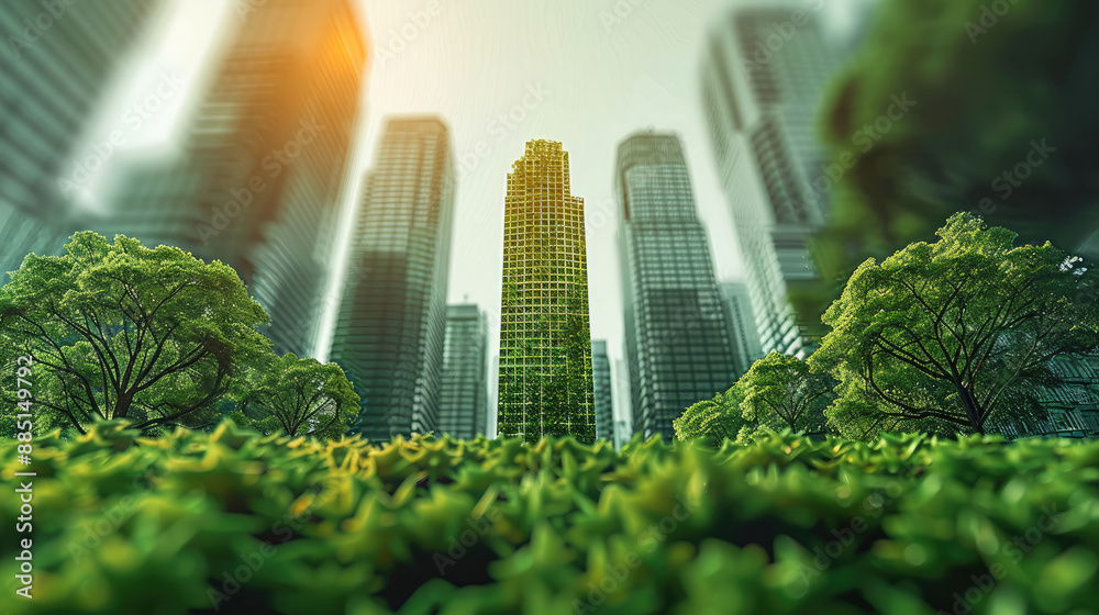 Poster Developing a sustainable environmental friendly business strategy and reducing emissions globally to net zero carbon neutrality. Generative AI.