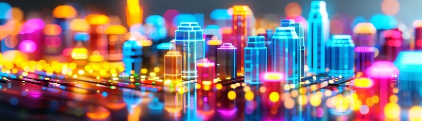 abstract cityscape with vibrant neon lights and blurred background - a futuristic urban illustration of modern architecture.