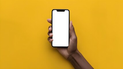 Smartphone mockup on a yellow background, Mockup, Phone mockups, Blank screen, copy space
