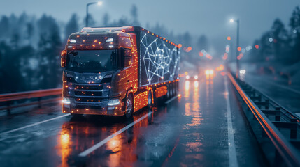 Fototapeta premium High-tech vehicle utilizing IoT technology for real-time traffic updates, vehicle diagnostics, and smart home integration, modern automotive environment.