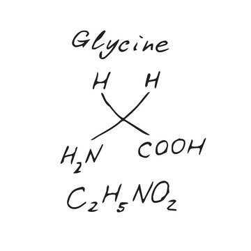 Glycine C2H5NO2 molecule formula. Hand drawn imitation of glycine structural model