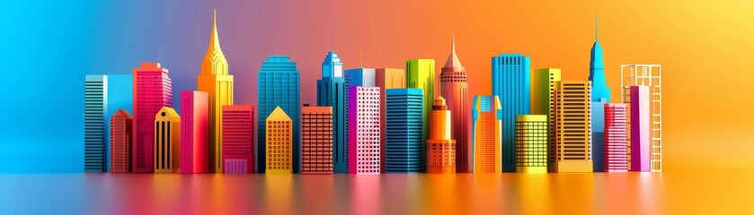 Obraz premium colorful city skyline with gradient background - abstract urban landscape illustration.