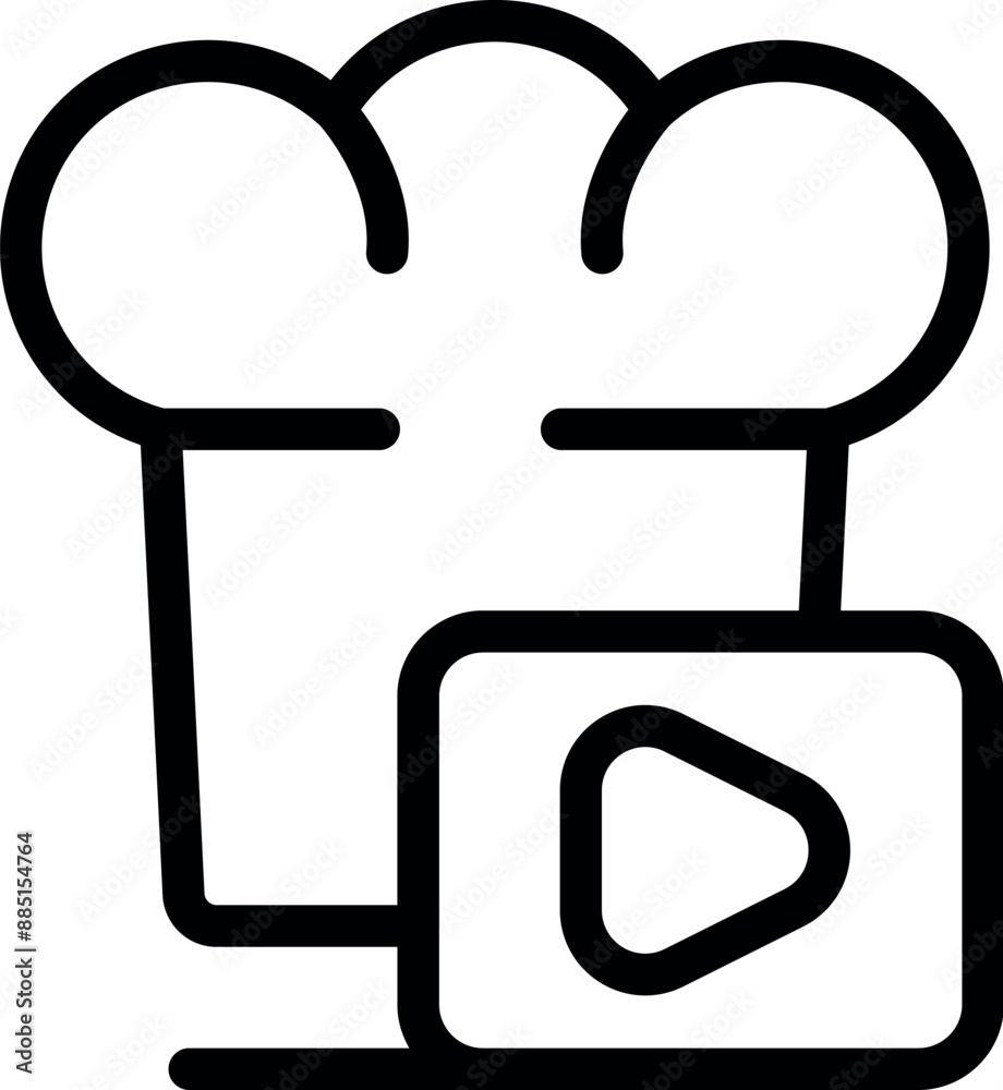 Wall mural chef hat is displayed with a video play button, conceptualizing online cooking tutorials