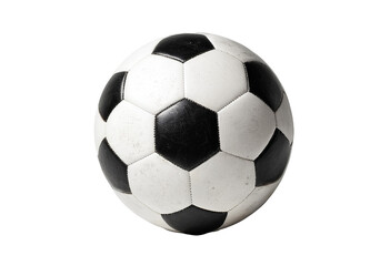 Naklejka premium Aged Soccer Ball: Classic Black and White Leather Football Isolated on White