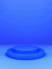Blue Platform Podium on Neon Blue Surface with Vibrant Background