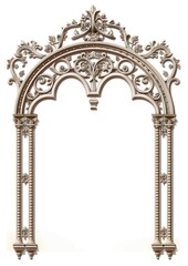 Fototapeta premium Minimal arch art nouveau architecture gate white background.