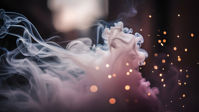 AI-generated illustration of a pink, fluffy pastel ink smoke cloud on a black background.