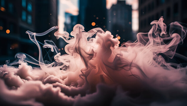 AI-generated illustration of a pink, fluffy pastel ink smoke cloud on a black background.