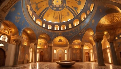 Obraz premium Present the grandeur of Byzantine domes and ornate mosaics, with warm, golden interior lighting. 