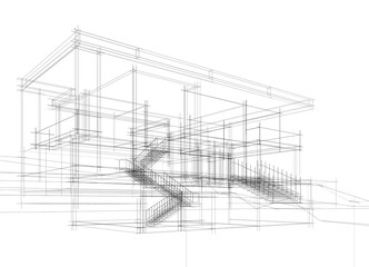 Obraz premium house building sketch architecture 3d illustration
