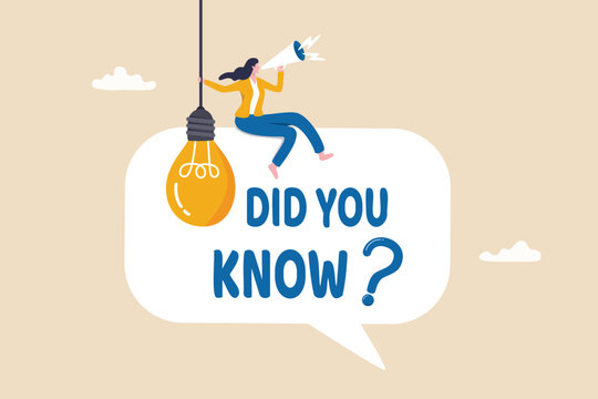 Did you know, fun fact, idea or advice message, useful knowledge or wisdom, expert information, explanation or solution, useful tips concept, woman talk on megaphone on did you know speech bubble.