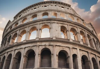 Fototapeta premium ncient Roman structures like the Colosseum, with its towering arches and intricate stonework, under a clear sky.