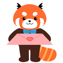 cute red panda standing and sen pink letter with heart for valentine illustration  © AnotaiSi