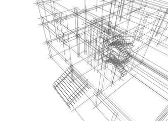 house building sketch architecture 3d illustration