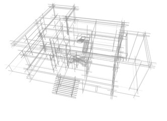Obraz premium house building sketch architecture 3d illustration