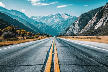 Fototapeta premium Mountain Road With Yellow Lines Leading to the Horizon