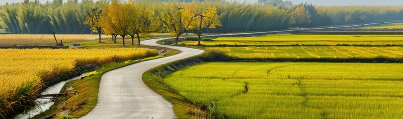 Fototapeta premium Country Road Winding Through Golden Fields