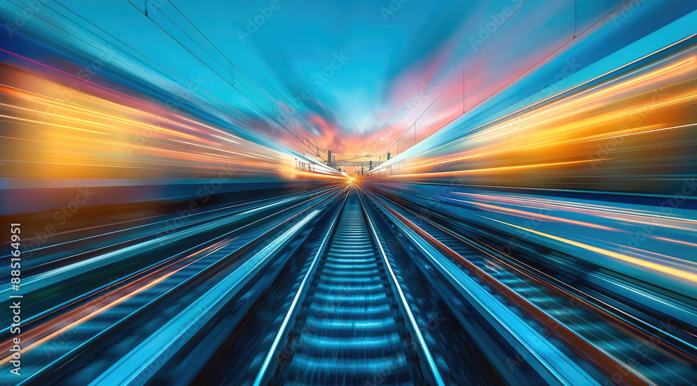 Poster two fast-moving trains coming from the left and right, their outlines slightly blurred by speed. rai