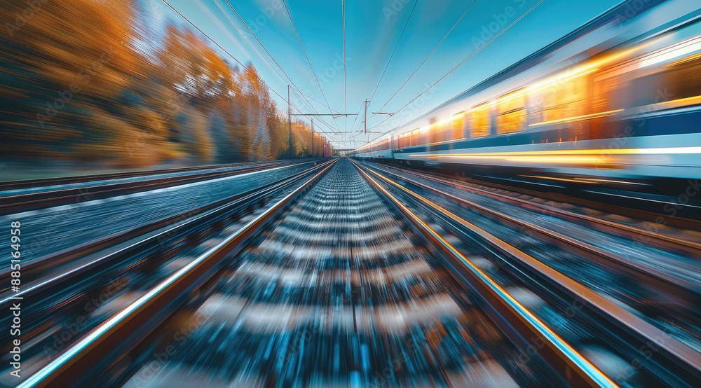 Poster two fast-moving trains coming from the left and right, their outlines slightly blurred by speed. rai