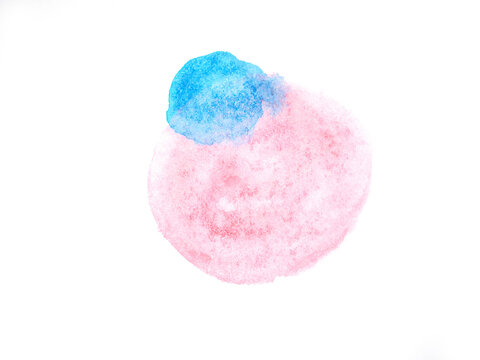 Abstract background with watercolor bursh stroke blue and red with star, circle shape isolated on white background. Watercolor design concept for greeting card, banner, poster..