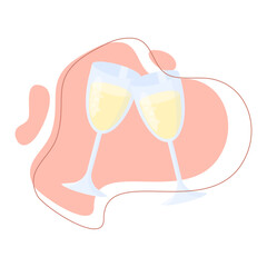 Two glasses toasting with white wine on abstract background