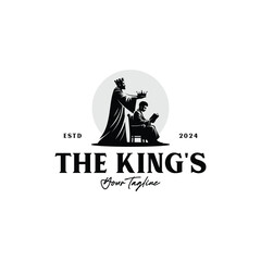 silhouette of a king giving a crown to his son who is reading a book while sitting on a chair