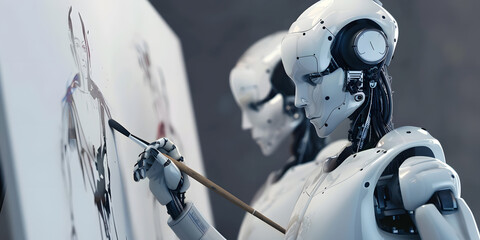 Fototapeta premium artist robot painting drawing picture represent generative ai 