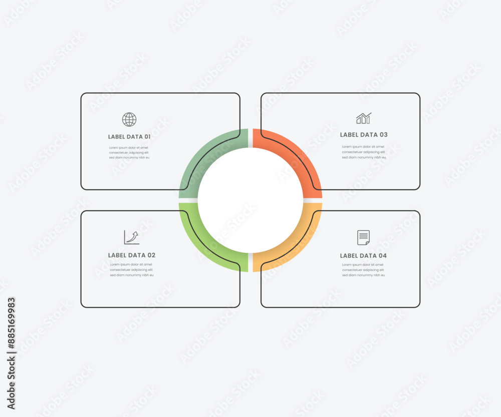 Wall mural management business continual improvement infographic 4 point stage template with square and circle 