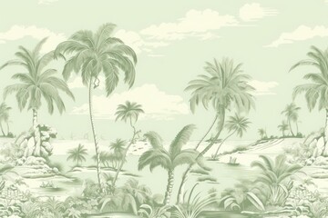 Fototapeta premium Tropical in silver and green color land landscape wallpaper.