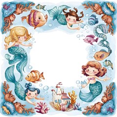 frame with mermaids fishes