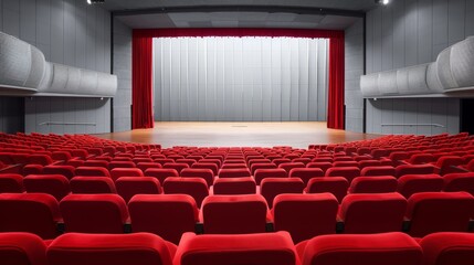 Fototapeta premium A red theater with a red curtain and a red seat