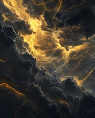Black clouds with yellow lightning background