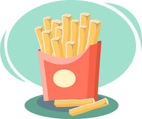 French fries overflowing from cardboard container, fast food concept