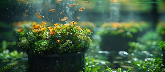 Aquarium with Orange Flowers and Fish