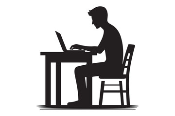 a man working on a laptop at a desk silhouette