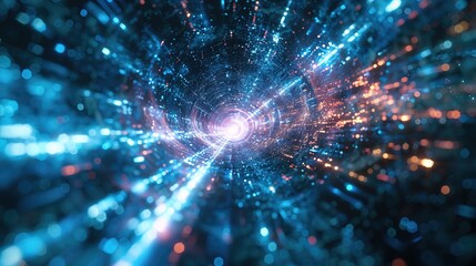 Naklejka premium Data warp portal opening, visualizing the entry into the interconnected dimensions of trending information