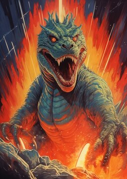 A gozilla dragon art representation.