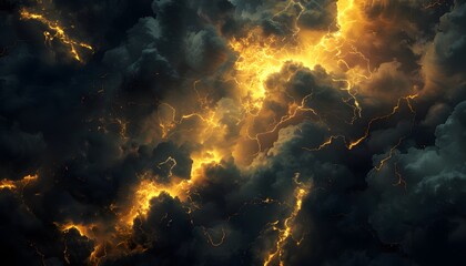 Black clouds with yellow lightning background