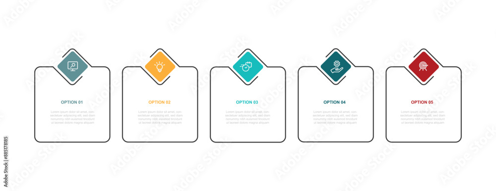 Aufkleber 5 step infographic template. Banner presentation with icons and columns. Vector illustration suitable for business information and web graphic design.