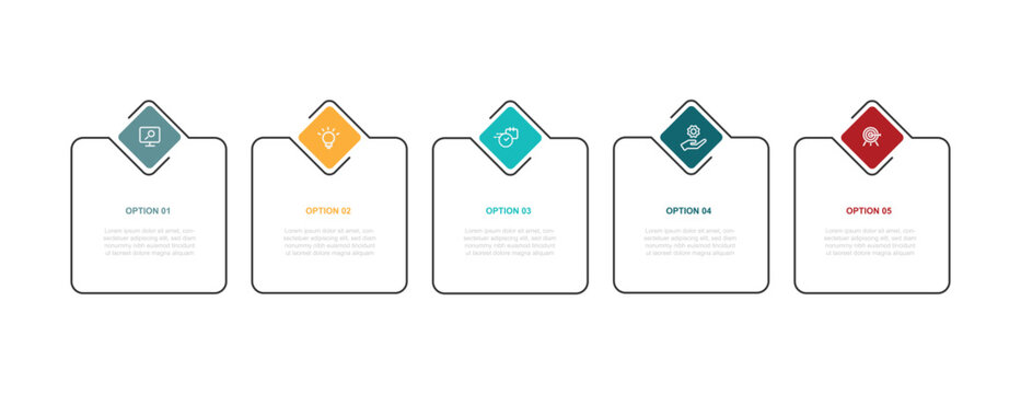 5 step infographic template. Banner presentation with icons and columns. Vector illustration suitable for business information and web graphic design.