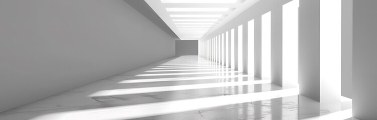Fototapeta premium A large empty white hallway with rays of light from the side