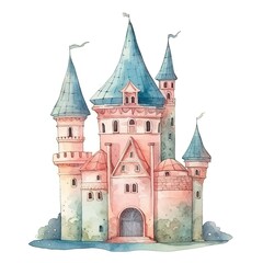 Fototapeta premium watercolor clipart cute magic fairy castle