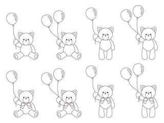 風船をもったかわいいねこのぬいぐるみのベクターイラストセット　アイコン　動物