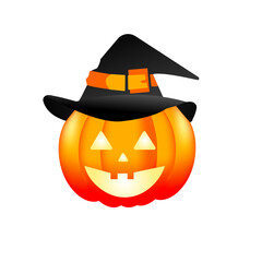 Scary Pumpkin with witch hat for Halloween. Vector Illustration.