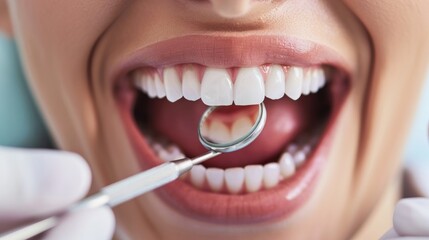 Naklejka premium Close up of beautiful woman's mouth with clean white teeth. Generate AI image