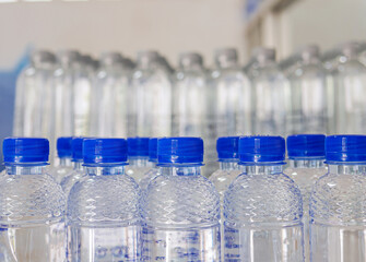 Many water bottle in water drink factory and pure drink water bottles in a drinking water production plant.